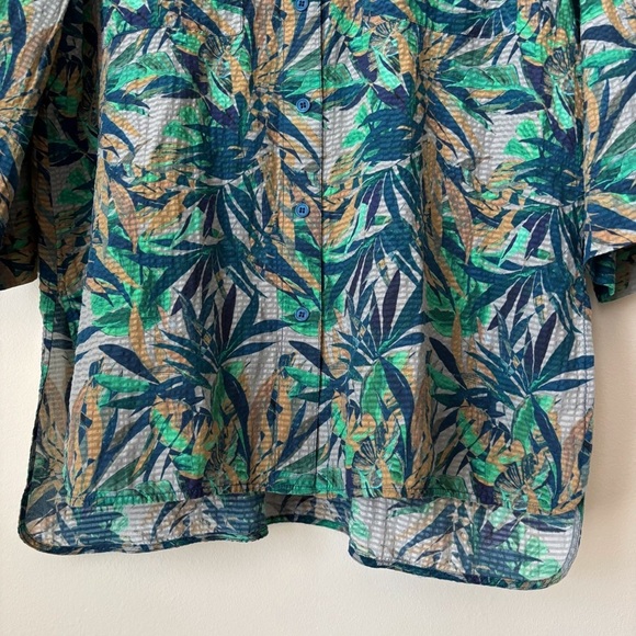 Lafayette 148 Leaf Print Shirt Medium Cotton Silk Blue Green - Picture 3 of 7